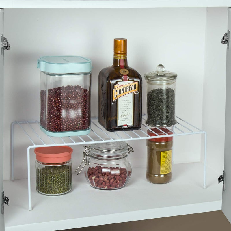 Lonian Kitchen Cupboard Organiser, Home and Kitchen Storage Shelf Wire Rack Made of Metal for Kitchen Cabinets, Counter-Tops, Pantries, Food and Utensils - White (Pack of 2) - Image 5